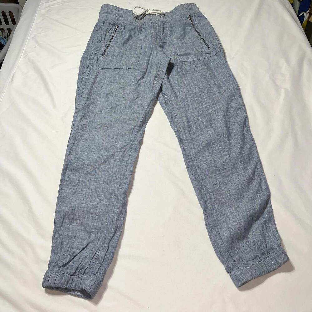 Athleta Light Blue Drawstring Linen-Blend Jogger Pants